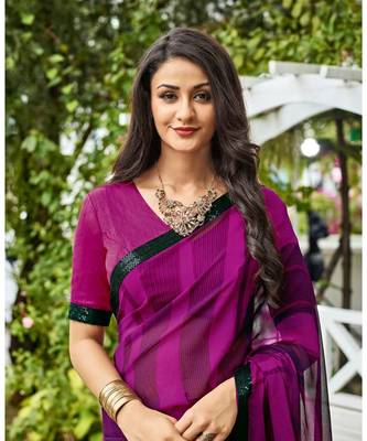 purple printed georgette saree with blouse 2