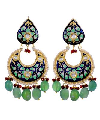 Green Pink Classy Enamel Work Natural Stone Earring 1