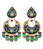 Green Pink Classy Enamel Work Natural Stone Earring