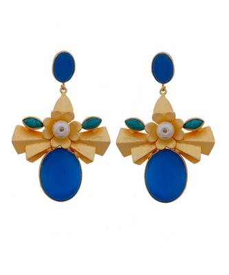 Classy Fashionable Blue Bengali Dessign Golden Earring 1