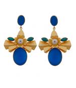 Classy Fashionable Blue Bengali Dessign Golden Earring
