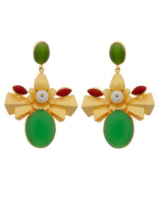 Classy Fashionable Green Bengali Dessign Golden Earring 1