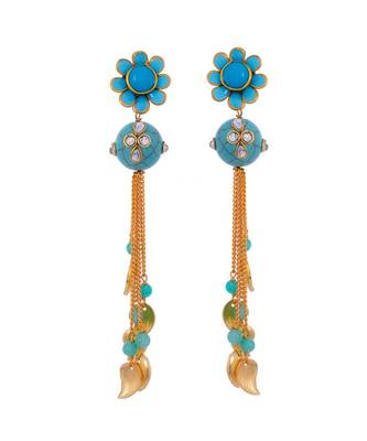 Tourquoise Cute Delicate Pacchi Work Jhumki Earring 1
