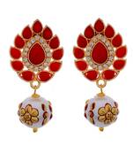 Orange Golden Cute Tanjore Art Pearl Drop Earring