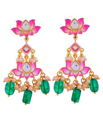 Pink Green Cute Delicate Lotus Pattern Festival Earring 1