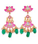 Pink Green Cute Delicate Lotus Pattern Festival Earring