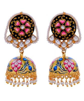 Multicolor Kundan Jadua Royal Rajwadi Handpainted Jhumki 1