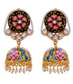 Multicolor Kundan Jadua Royal Rajwadi Handpainted Jhumki