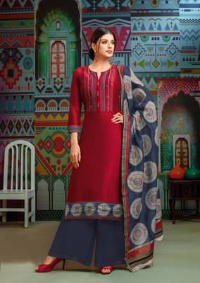 Red woven blended cotton salwar 1