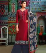 Red woven blended cotton salwar
