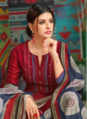 Red woven blended cotton salwar 2