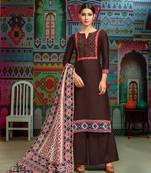 Brown woven blended cotton salwar