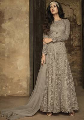 Grey embroidered net salwar 1