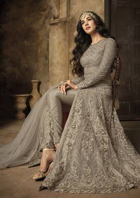 Grey embroidered net salwar 2