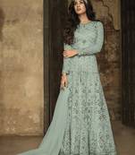 Light-teal embroidered net salwar