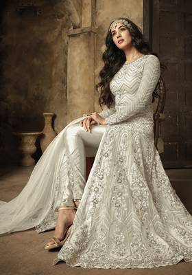 White embroidered net salwar 2