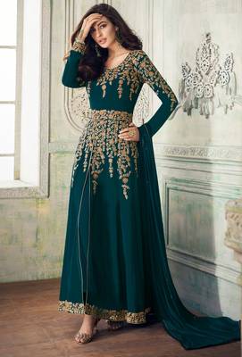 Turquoise embroidered faux georgette salwar 1
