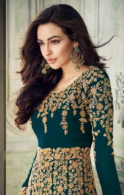 Turquoise embroidered faux georgette salwar 2