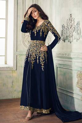 Blue embroidered faux georgette salwar 1