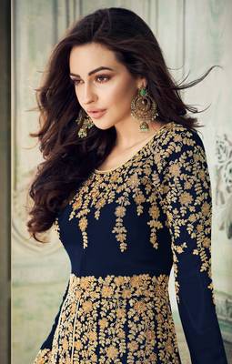 Blue embroidered faux georgette salwar 2