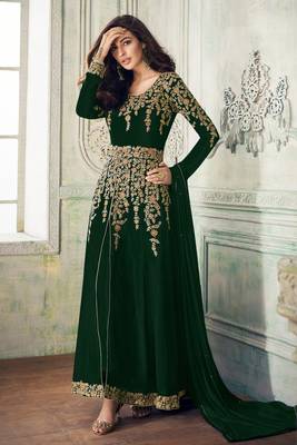 Green embroidered faux georgette salwar 1