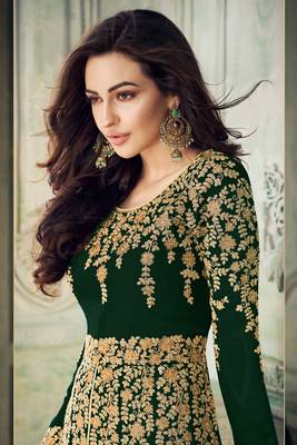Green embroidered faux georgette salwar 2