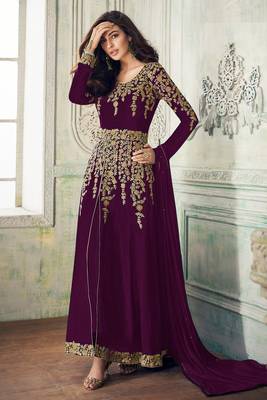Wine embroidered faux georgette salwar 1