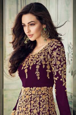 Wine embroidered faux georgette salwar 2