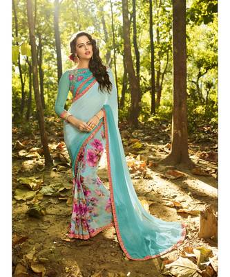 multicolor printed georgette saree with blouse 1
