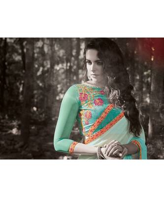 multicolor printed georgette saree with blouse 2