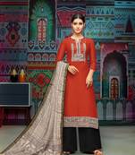 Red woven blended cotton salwar