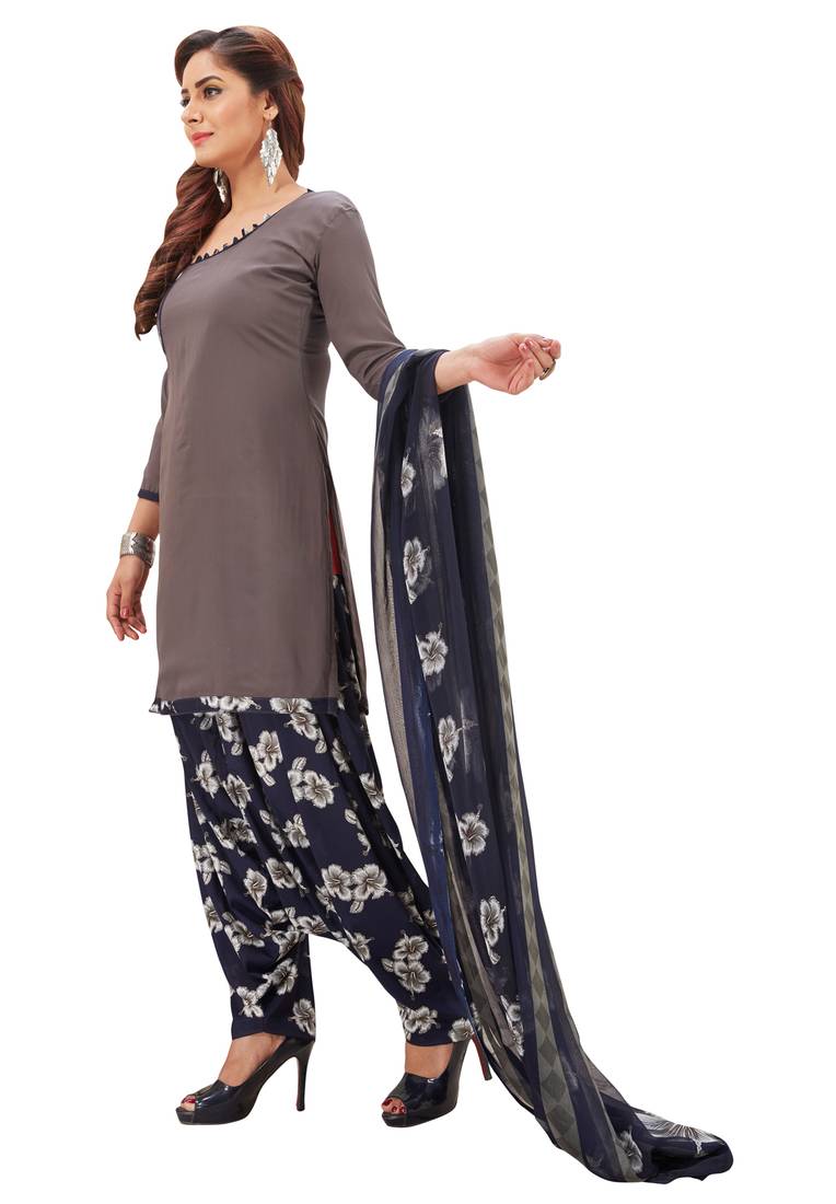 Dark Navy Blue Dress Material Set With Dupatta main image 0