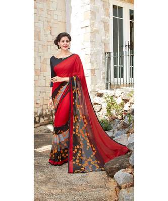 multicolor printed georgette saree with blouse 1