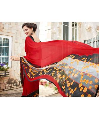 multicolor printed georgette saree with blouse 2