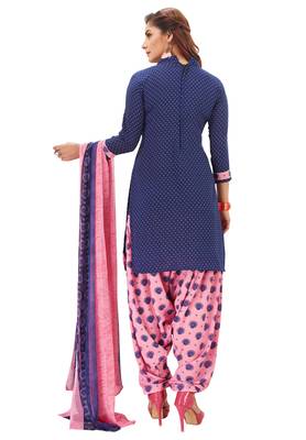 Women's Dark Blue & Pink Synthetic Printed Unstitch Dress Material With Dupatta 2