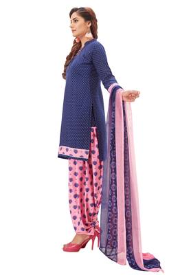 Women's Dark Blue & Pink Synthetic Printed Unstitch Dress Material With Dupatta 3