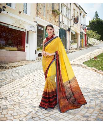 multicolor printed georgette saree with blouse 1