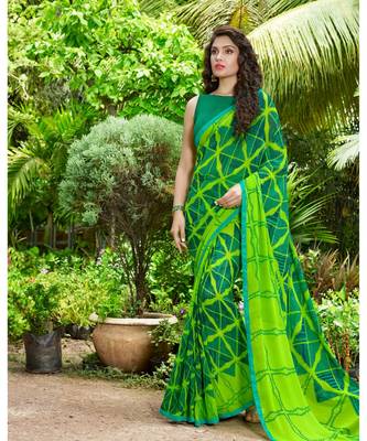green printed georgette saree with blouse 1
