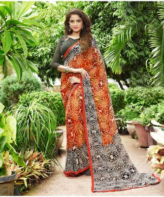 multicolor printed georgette saree with blouse 1