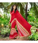 red printed georgette saree with blouse