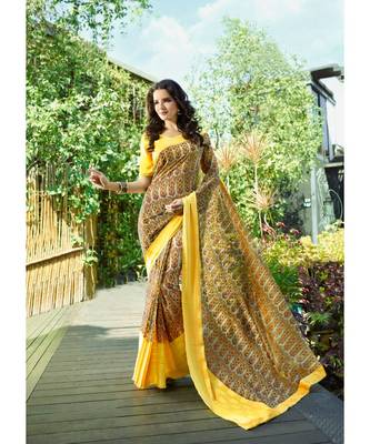 multicolor printed silk blend saree with blouse 1