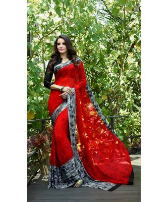 multicolor printed silk blend saree with blouse 1