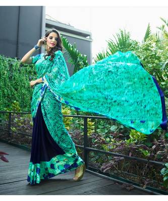 multicolor printed silk blend saree with blouse 1