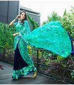 multicolor printed silk blend saree with blouse