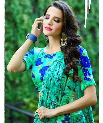 multicolor printed silk blend saree with blouse 2