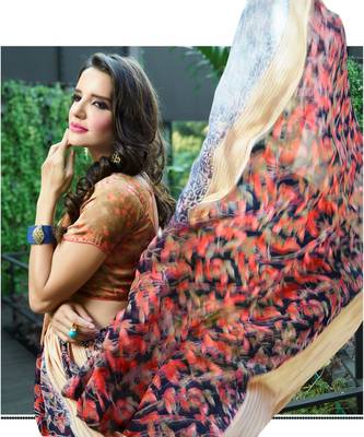 multicolor printed silk blend saree with blouse 2