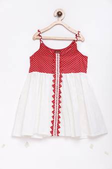 Red printed cotton kids-tops