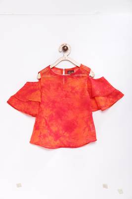 Orange printed georgette kids-tops 1