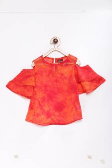 Orange printed georgette kids-tops