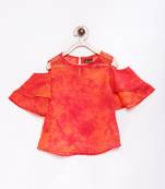 Orange printed georgette kids-tops